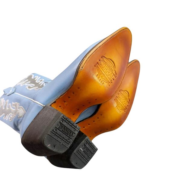 Corral Baby Blue Flame Studded Embroidered Western Boots Snip Toe 8.5M NWT - Picture 7 of 12